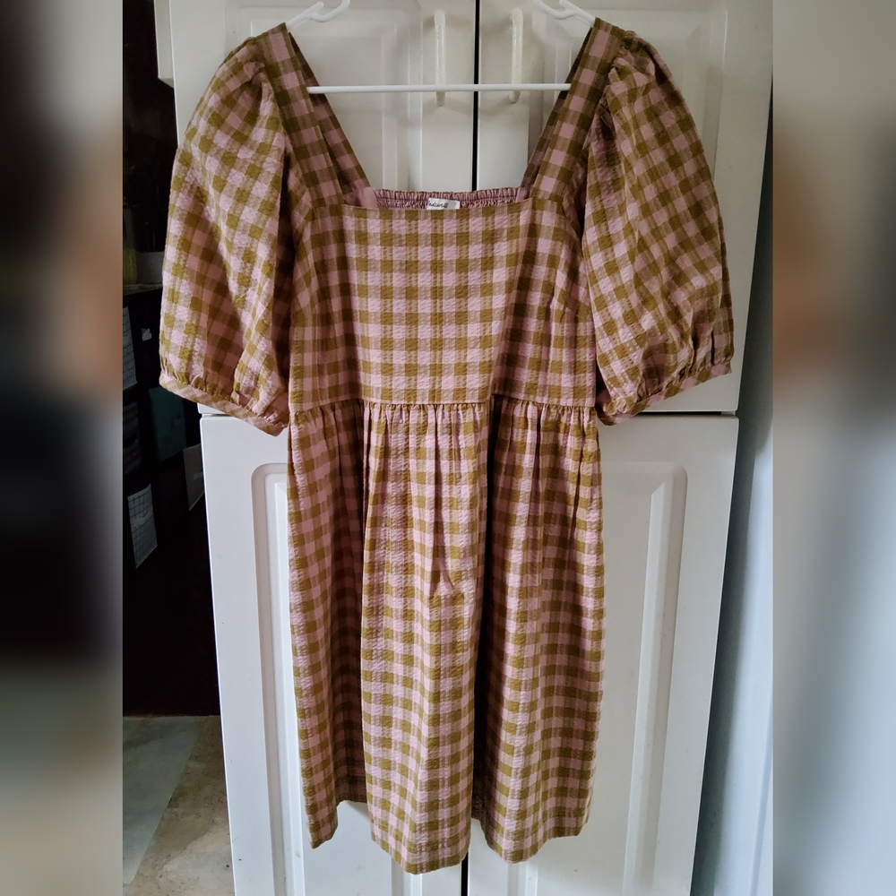 Madewell Plaid Dress in Pink and Brown Plaid